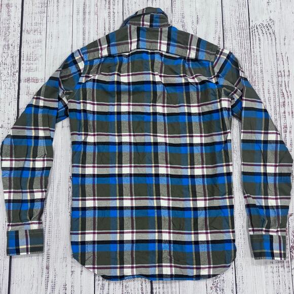 Psycho Bunny Plaid Shirt Men’s XS Pima Cotton Olive Blue Logo - Picture 2 of 6